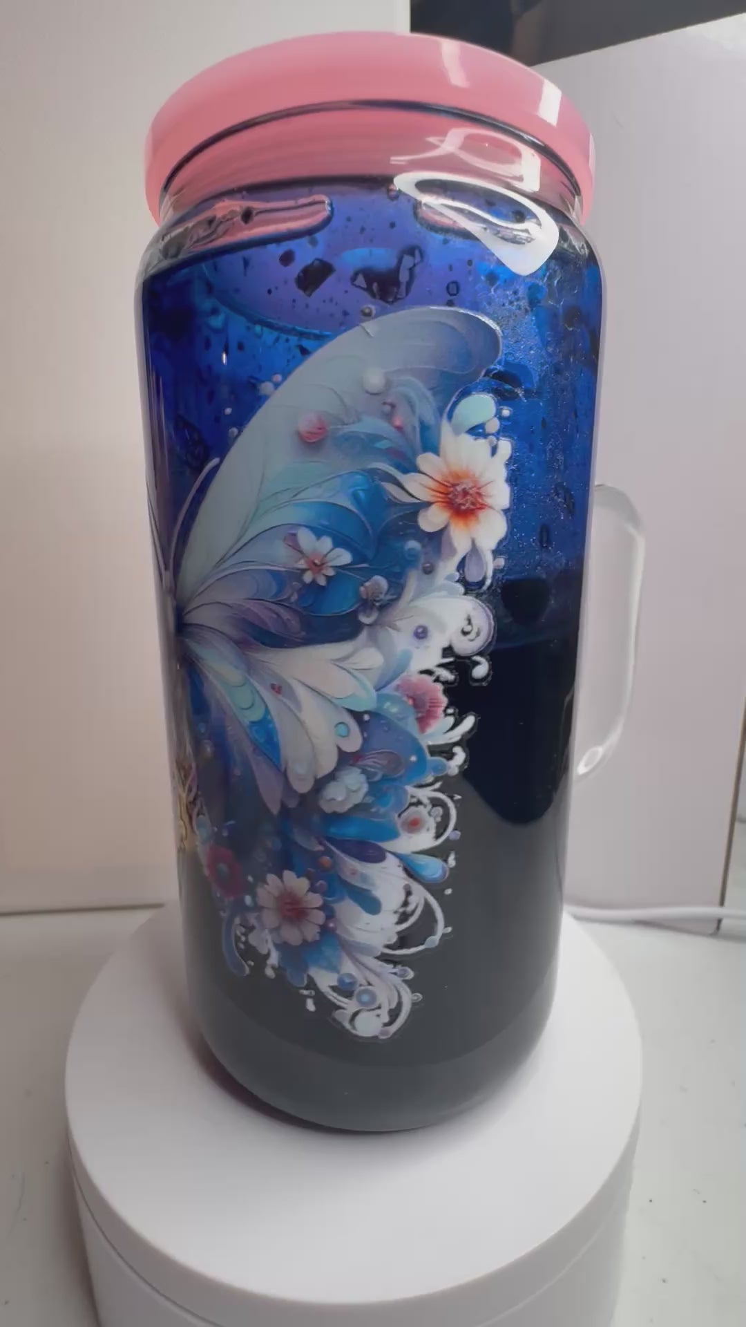 16 ounce glass premade tumbler with butterfly decal