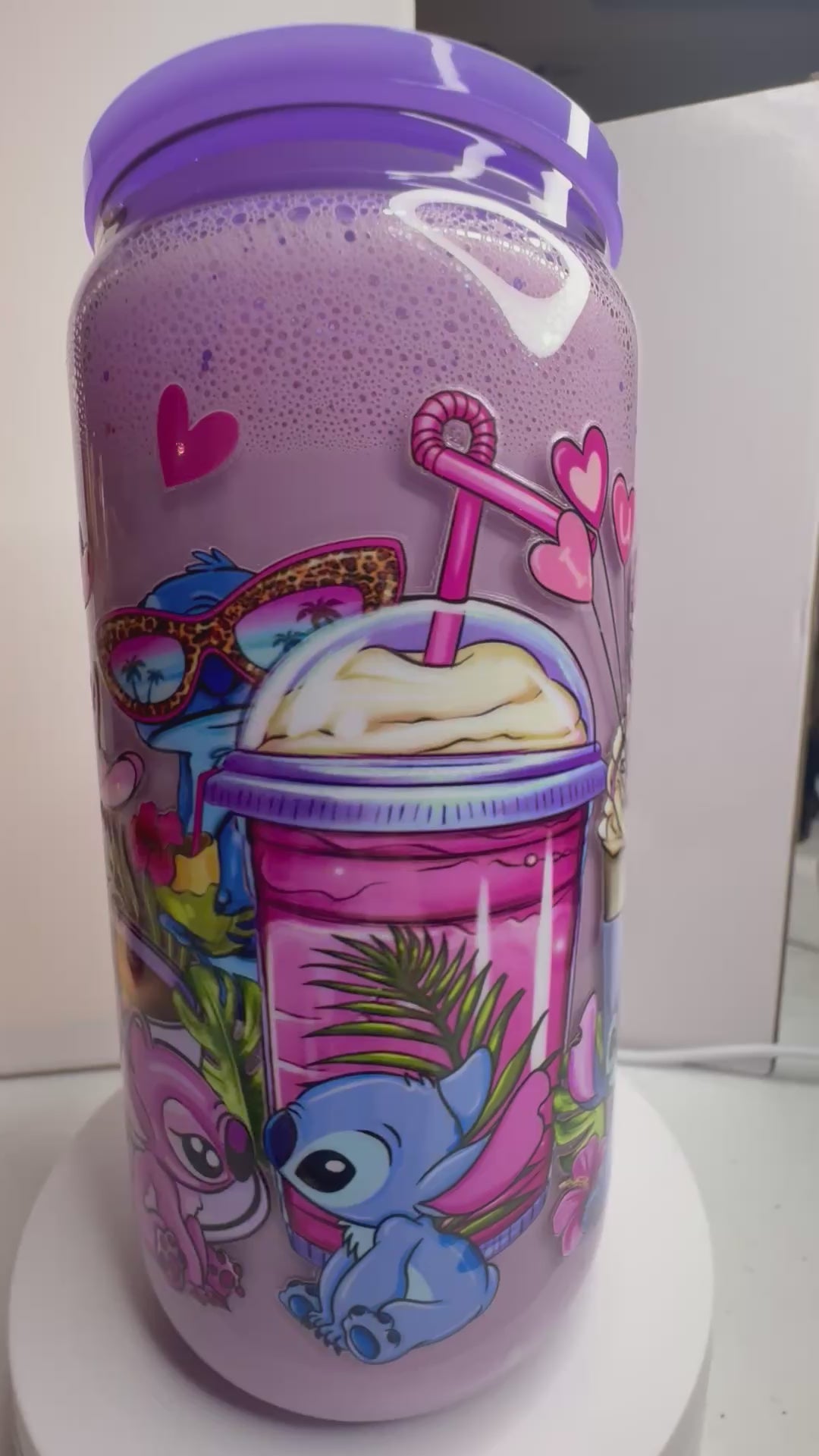 16 ounce glass stitch snowglobe tumbler.